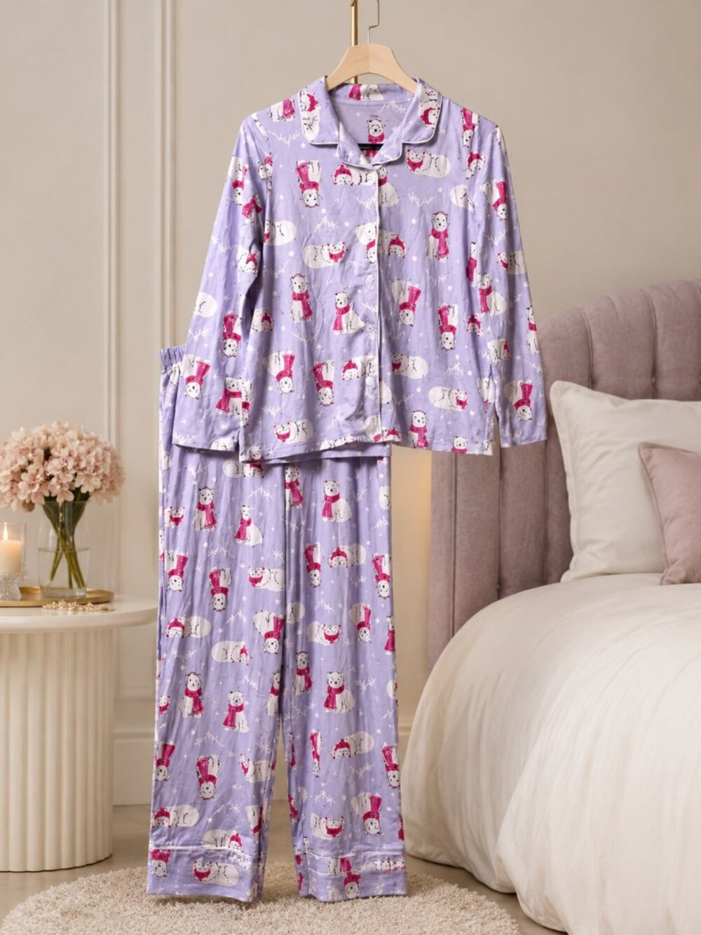 Holiday Time Girls Lavender Polar Bear Pajama Set L 10-12 Plus